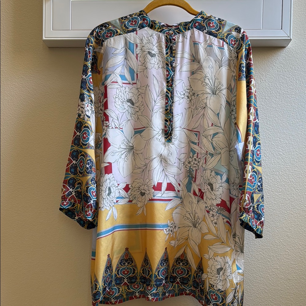 Johnny Was Floral And Geometric Long Sleeve Top